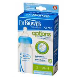 Dr. Brown's 4 oz / 120 ml PP Narrow-Neck "Options" Baby Bottle - Blue, 2-Pack | SB42405-ESX