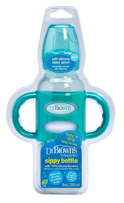 Dr. Brown's 8 oz/250 ml PP N Sippy Spout Bottle w/ Silicone Handles, Turquoise, Single | SB81059- P3