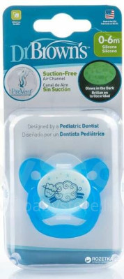 Dr. Brown's PreVent Glow in the Dark Butterfly Pacifier, Stage 1 Blue, 1-Pack | PV11008-ES