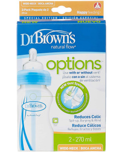 Dr. Brown's 9 oz / 270 ml PP Wide-Neck "Options" Baby Bottle - Blue, 2-Pack | WB92405-ESX