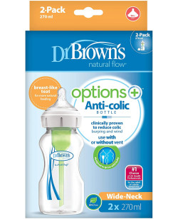 Dr. Brown's 9 oz/270 ml Options+ Wide-Neck Bottle, PP, 2-Pack | WB92600-ESX