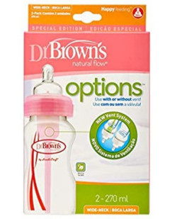 Dr. Brown's 9 oz/270 ml Options+ Wide-Neck Bottle, PP, PINK, 2-Pack | WB92601-ESX