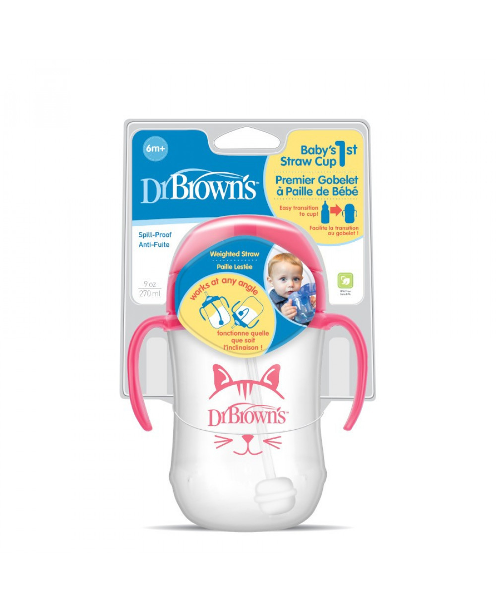 Dr. Brown's Baby's First Straw Cup Sippy Cup with Straw - Pink - 9oz - 6m+