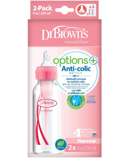 Dr. Brown's 8 oz/250 ml PP Options+ Narrow Bottle PINK, 2-Pack | SB82305-ESX