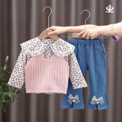 Half Outer Sweater, t-shirt & Jeans Pant Set for Baby