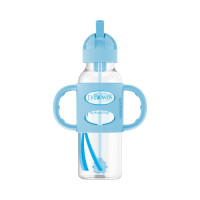 Dr. Brown's 8oz/250ml PP N Sippy Straw Bottles w/ Silicone Handles, Blue, Single | SB81102