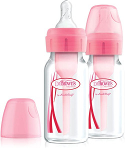 Dr. Brown's 4 oz / 120 ml PP Narrow-Neck "Options" Baby Bottle - Pink, 2-Pack | SB42305-ESX