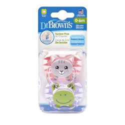 Dr. Brown's PV Printed Shield Pacifier, S1 Girl, 2-pack ANIMAL FACES | PV12014-ES