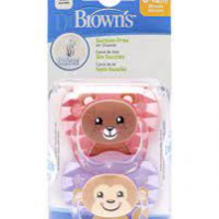 Dr. Brown's PreVent PRINTED SHIELD Pacifier - Stage 2 * 6-12M - Girl Animal Faces (Bear & Monkey), 2-Pack | PV22014-ES