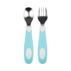 Dr. Brown's Soft Grip Spoon & Fork Set, Blue and White | TF028