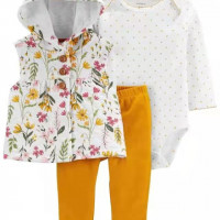 Flower Printed Fancy 3 Pieces Set Dress for Baby